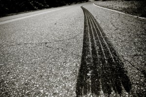 a tire tread on a road