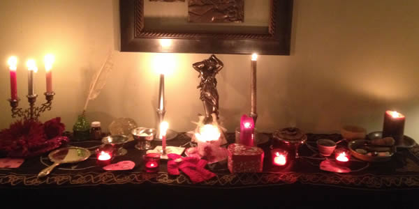 Ritual Altar with Aphrodite and Love Spell
