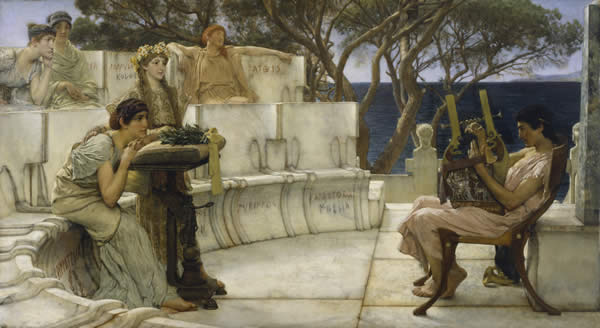 "Sir Lawrence Alma-Tadema, RA, OM - Sappho and Alcaeus - Walters 37159" by Lawrence Alma-Tadema - Walters Art Museum: Home page Info about artworkLicensed under Public Domain via Commons.