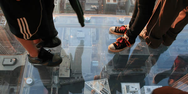 1,353 feet (412 meters) above Wacker Drive in the Sears Tower, Chicago