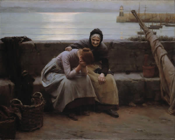 a painting of an older woman comforting a younger one