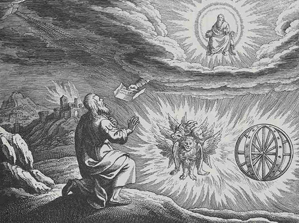 Ezekiel’s Vison, in which the four Classical elements surround and support the Chariot of God - By Matthaeus (Matthäus) Merian (1593-1650) [Public domain], via Wikimedia Commons