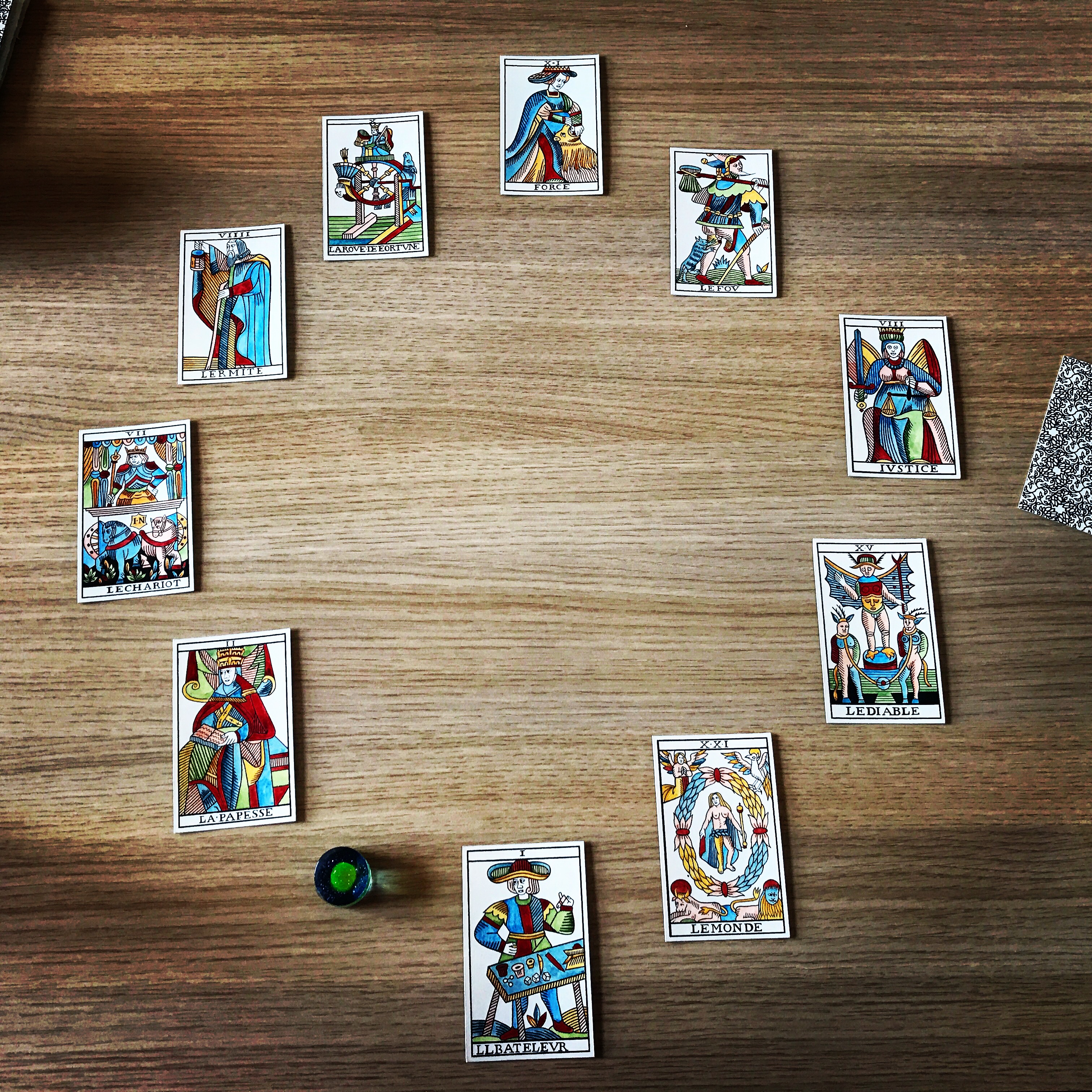 Jean Noblet Marseille Tarot, 1650, reconstructed by Jean-Claude Flornoy, hand-painted by Edmund Zebrowsky as a gift