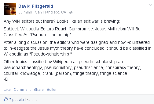 Mythicism as pseudoscholarship on Wikipedia