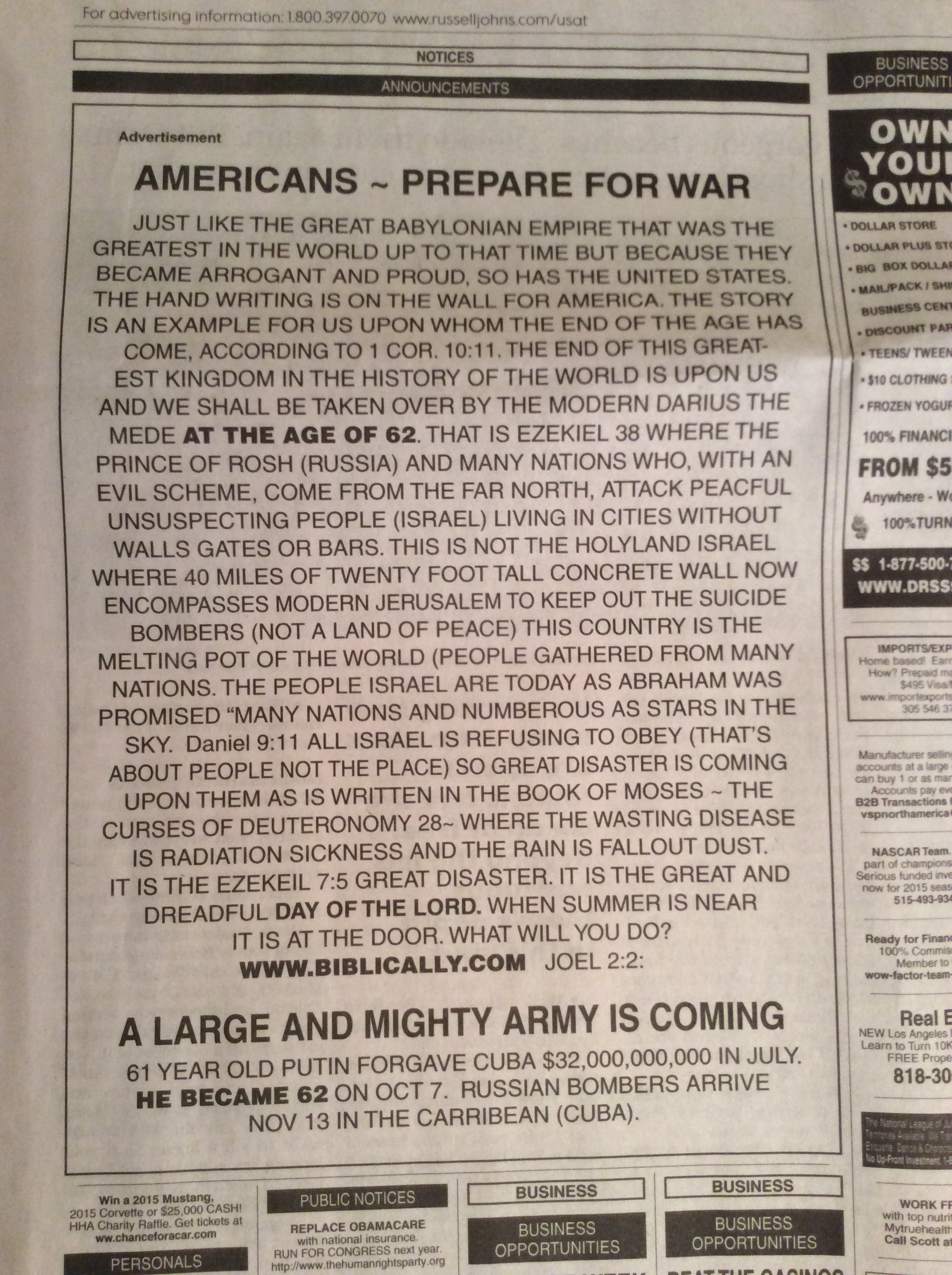 America Prepare for War from USA Today 3-20-2015