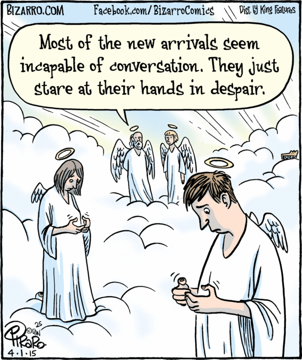 Bizarro in heaven without cell phones