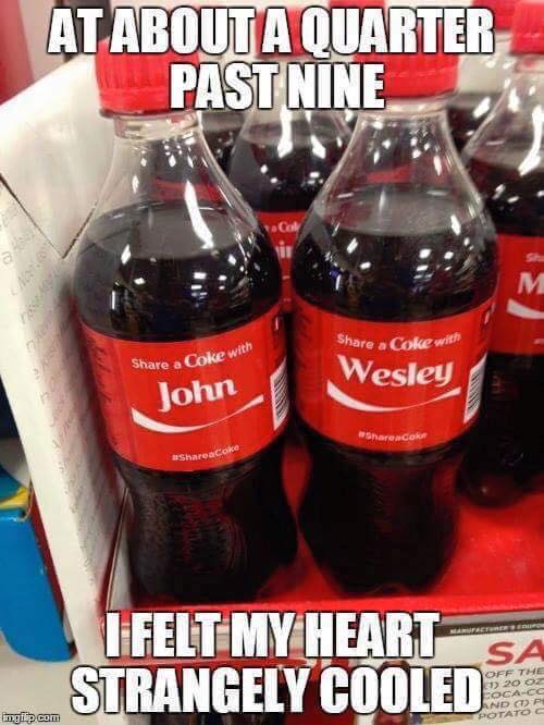 John Wesley cola bottles