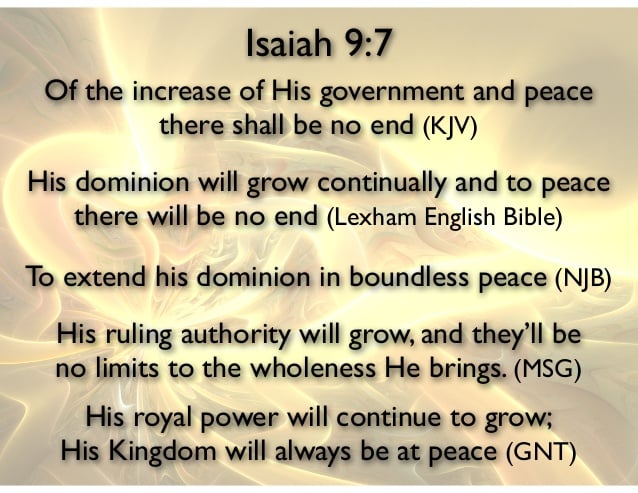 Slide by Brent Lokker highlighting different translations of Isaiah 9:7