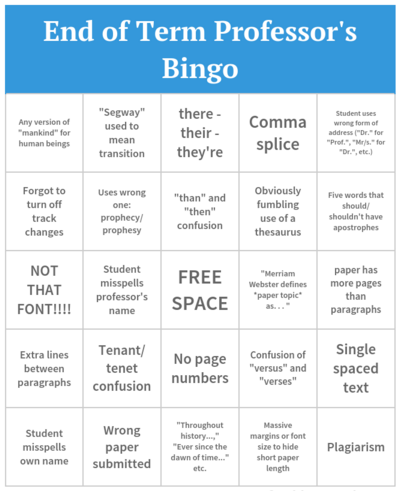 End of Term Professor's Bingo