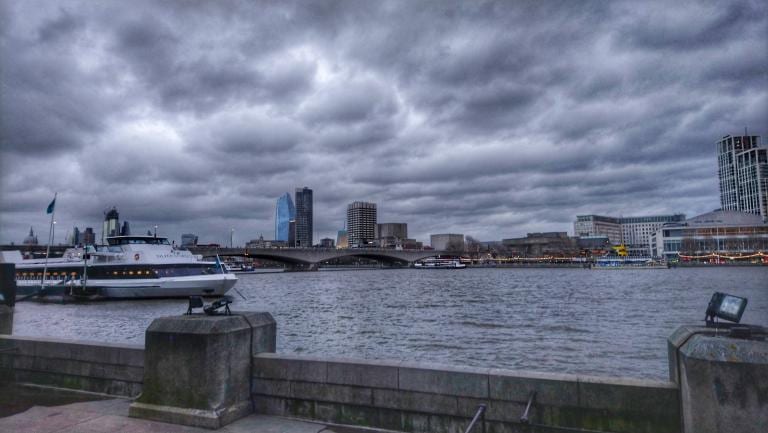 View of the Thames from Cleopatra's Needle, Victoria Embankment, London.