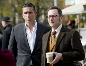 "No Good Deed" -- The newest POI's curiosity could spell his doom when he finds himself embroiled in a dark government conspiracy - one that Finch (Michael Emerson, right) is all too familiar with, on PERSON OF INTEREST, Thursday, May 10 (9:00 - 10:00 PM, ET/PT) on the CBS Television Network. Meanwhile, Reese (Jim Caviezel, left) uncovers something revealing about Finch's past. Photo: John Paul Filo/CBS  Ã?Â©2012 CBS Broadcasting Inc. All Rights Reserved.