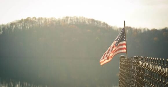 flag of U.S.A. on cyclone wire fence