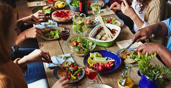 shared meal at a table