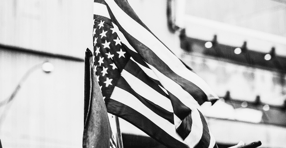 grayscale photography of US flag