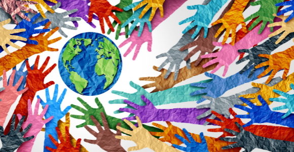 diversity of hands around a globe