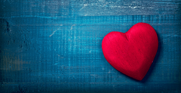 red heart on blue background