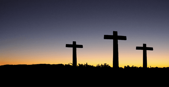 crosses at sunset