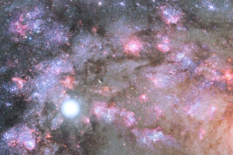NASA Telescopes Uncover Early Construction of Giant Galaxy. Public domain image.