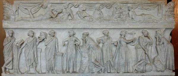Muses on a Roman sarcophagus, photo by Jastrow, from WikiMedia.   