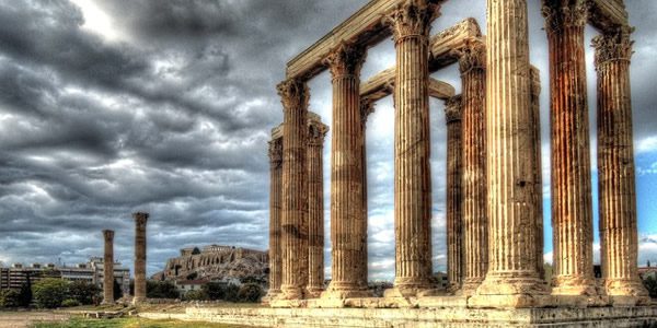 the ruins of a temple comprised of the remaining columns