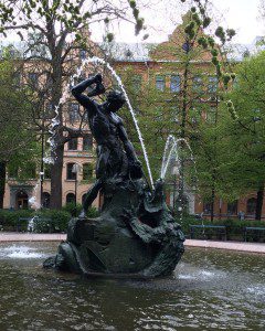 Thor fighted Jormungandr at Mariatorget Torget park in Stockholm