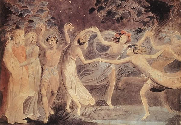 "William Blake - Oberon, Titania and Puck with Fairies Dancing" by William Blake - http://www.bildindex.de ([1]]. Licensed under Public Domain via Wikimedia Commons.