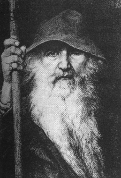 a elderly, one-eyed, bearded human male