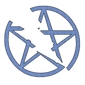 a broken, five-pointed star in a circle