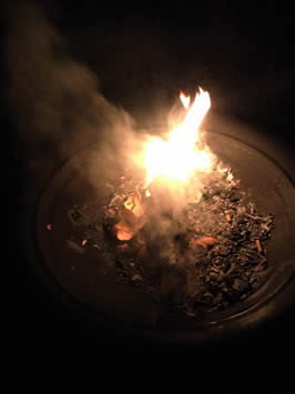a flame burning in a fire pit