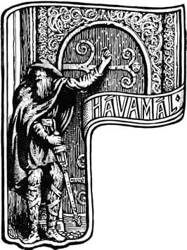 Odin in a traveller's cloak knocks on a door