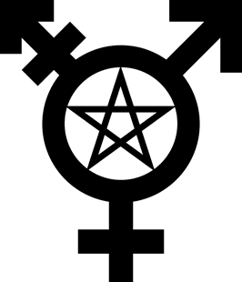 a five pointed star in a circle surrounded by gender symbols