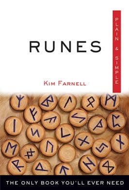 the cover of a book, its title on the top half, with runes on wooden chips on the bottom