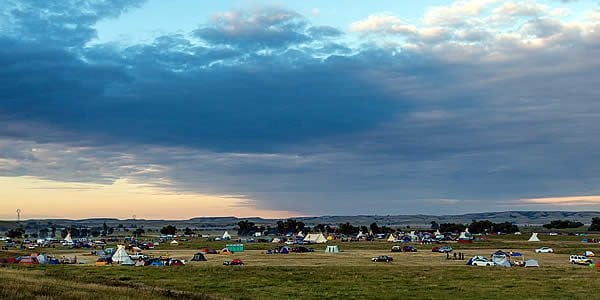 a panoramic shot of the native american settlement at standing stone camp