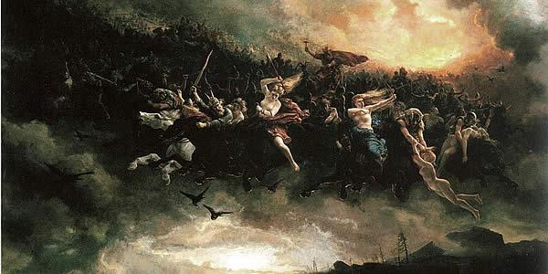 a group of spirits riding horses and pulling new spirits into the hunt with them