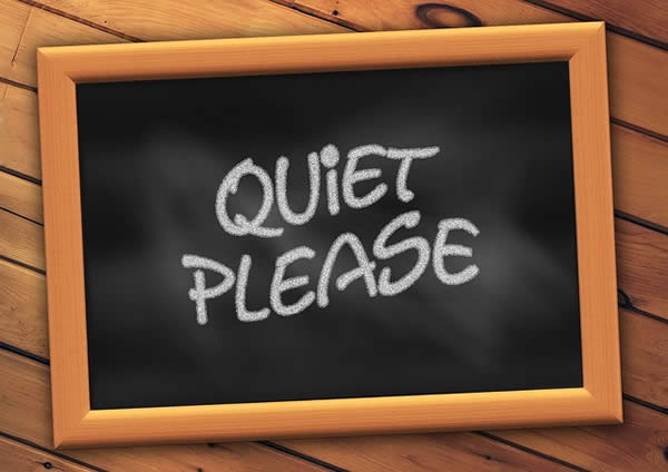 a digital representation of a chalk board with the words "Quiet Please" written on it