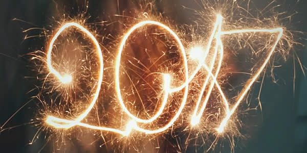 the number 2017 produced by lit sparklers