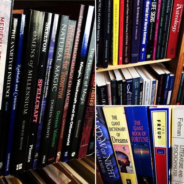 a photograph of the author's book collection