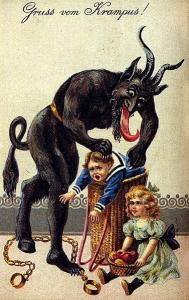 Old card reading "Gruss vom Krampus", 1900's, public domain