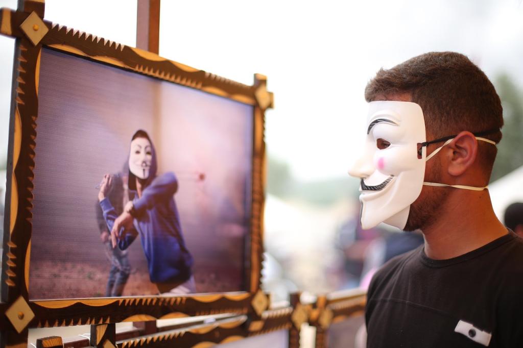 masked man before a painting