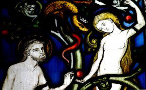 Stained glass Adam and Eve