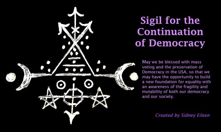 Sigil for the Continuation of Democracy, with an incantation. Image by Author.