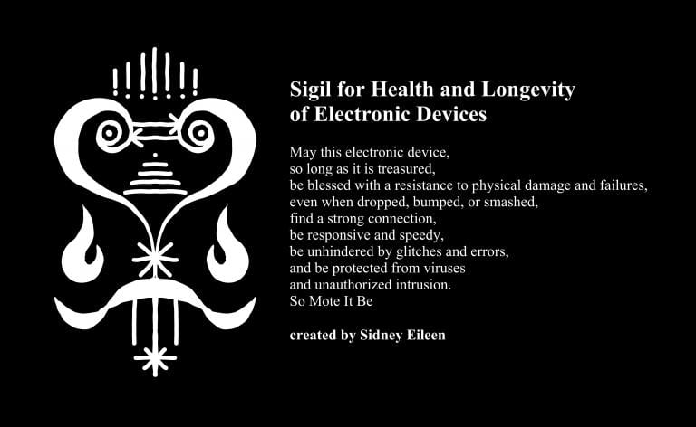 Sigil for health and longevity of electronic devices, and accompanying incantation. Image by Sidney Eileen.