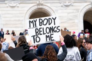 "My Body Belongs To Me sign at a Stop Abortion Bans Rally in St Paul, Minnesota" by Lorie Shaull is licensed under CC BY-SA 2.0.