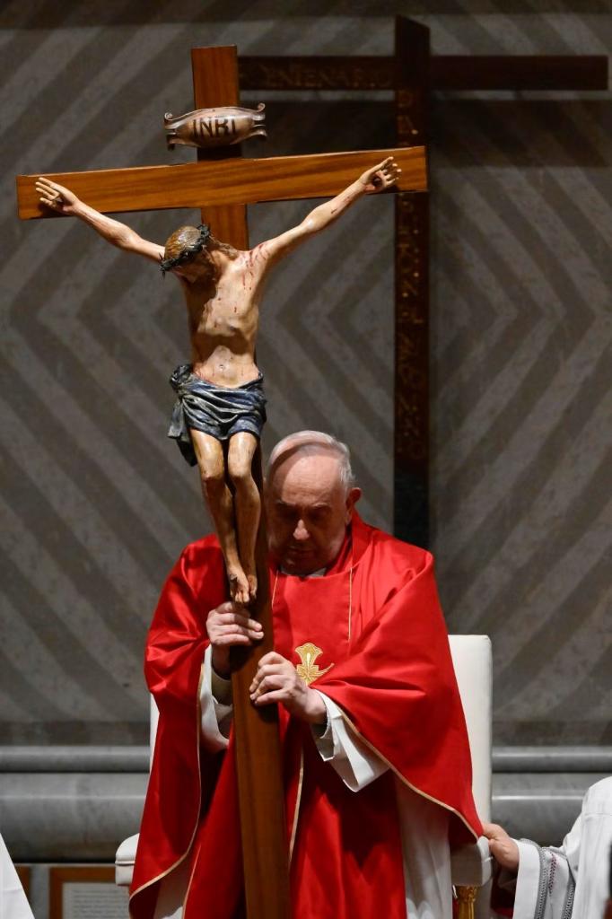 Good Friday Liturgy of the Lord's Passion in St. Peter's Basilica at the Vatican March 29, 2024. (CNS photo/Vatican Media)