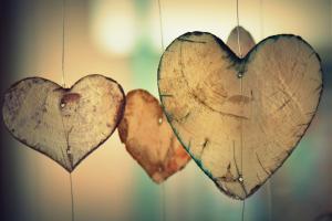 wooden hearts on string