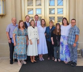 Visitors gather in interfaith connections at Feather River Temple.