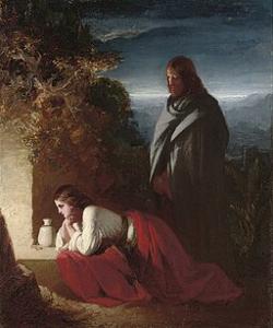 With humble strength, Mary Magdalen looks into the empty tomb