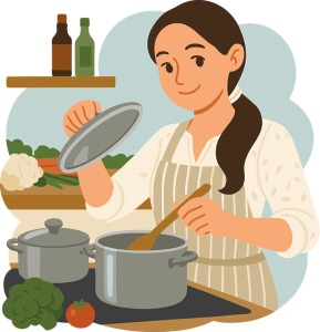 Cartoon of woman cooking