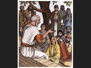 An apostle giving instruction to a crowd
