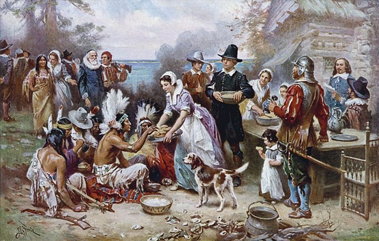 Native Americans and Puritan Colonists Share the First Thanksgiving
